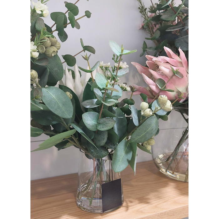 Artificial Protea King Mix in Vase - White - 30cm