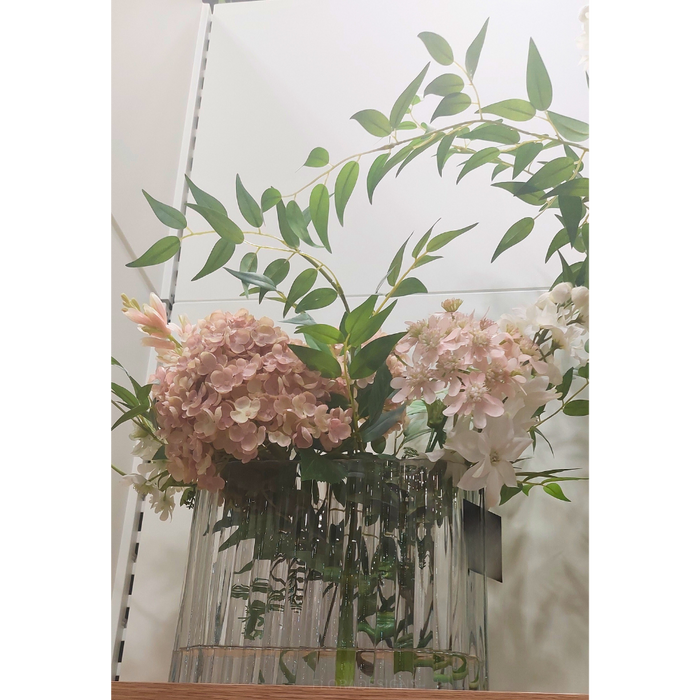 Hydrangea Delphinium Mix in Vase Dusty Pink White- Wide 45cm