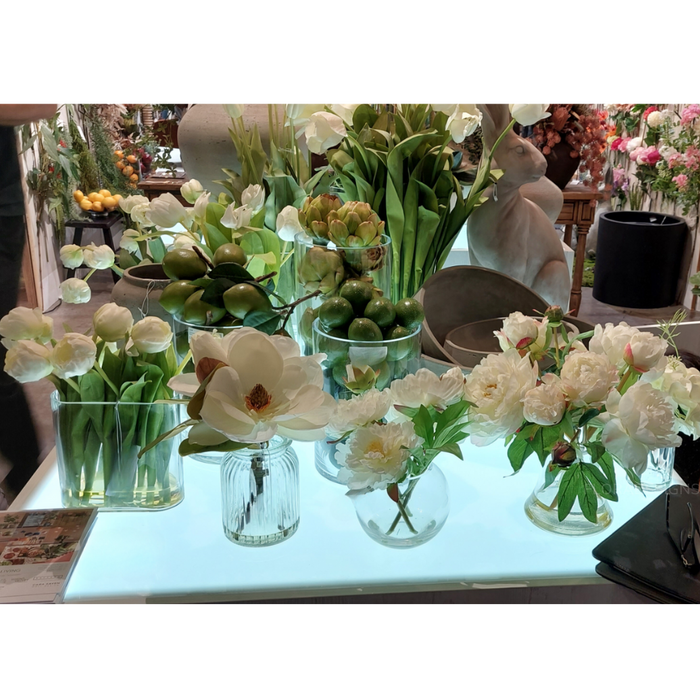 Tulip In Water In Glass Vase White 35cm