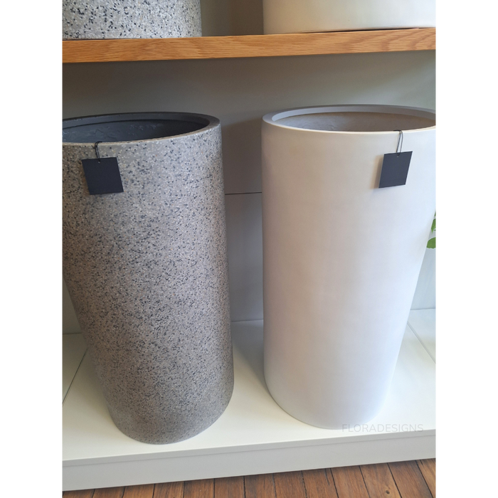 Cylinder Tall White Pot Set of Two - 80cm