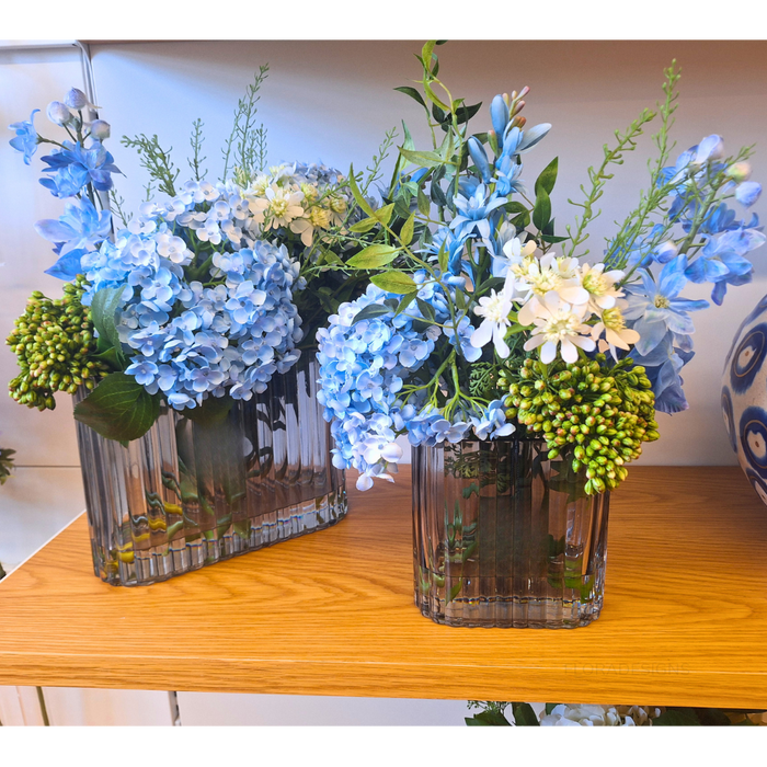 Hydrangea Delphinium Mix in Vase Blue White 45cm