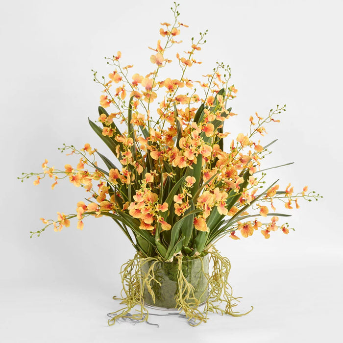 Lacey Arrangement 85cm Orange in Glass Vase