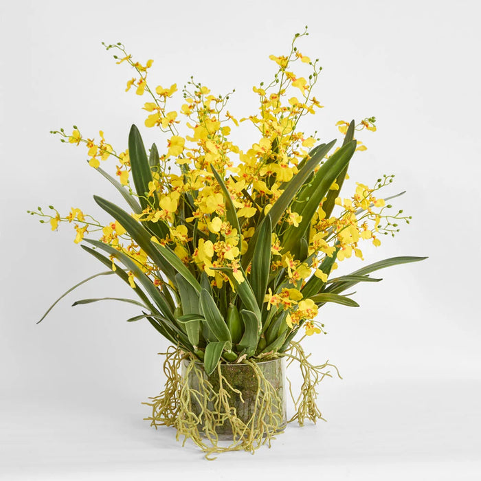 Lacey Arrangement 85cm Yellow in Glass Vase