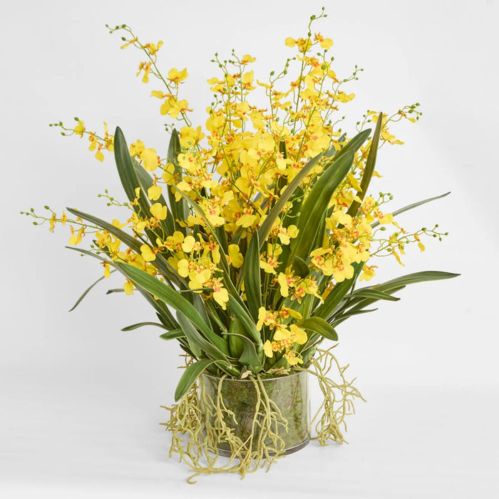 Lacey Arrangement 85cm Yellow in Glass Vase