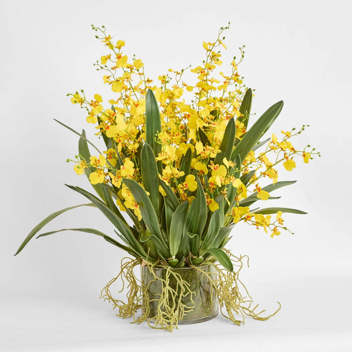 Lacey Arrangement 85cm Yellow in Glass Vase
