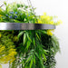 Silver Framed Roof Hanging Disc with Tropical Foliage Mix Draping Stems 60cm - FLORA DESIGNS