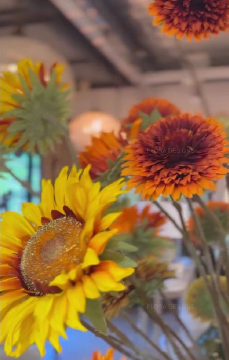 Sunflower Spray Yellow Brown 87cm Pack 12