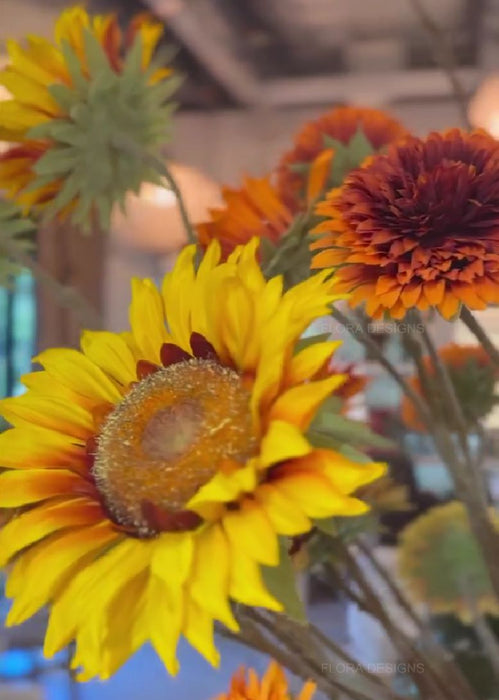 Sunflower Spray Yellow Brown 87cm Pack 12