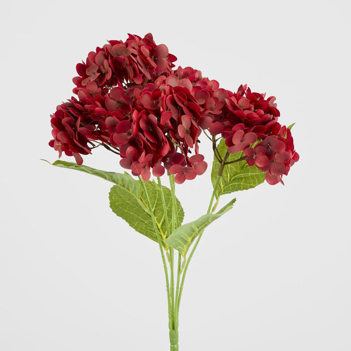 Real Touch Hydrangea 5 Head Bunch Burgundy 50cm - Pack of 12