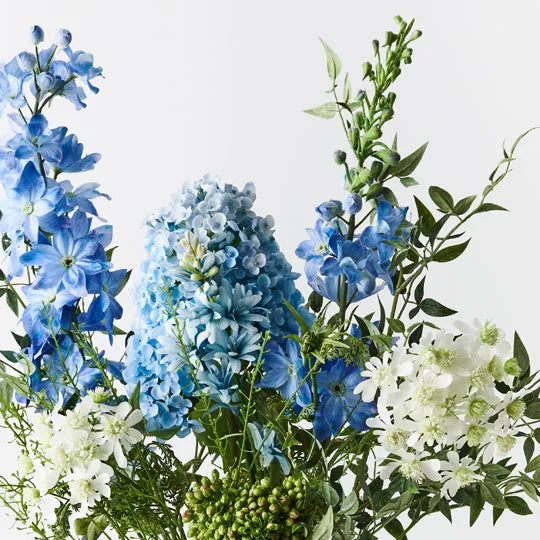 Hydrangea Delphinium Mix in Vase Blue White 86cm