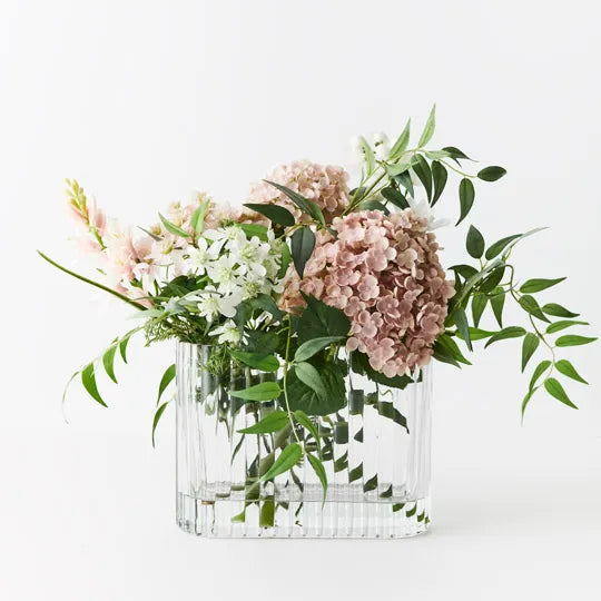 Hydrangea Delphinium Mix in Vase Dusty Pink White- Wide 45cm