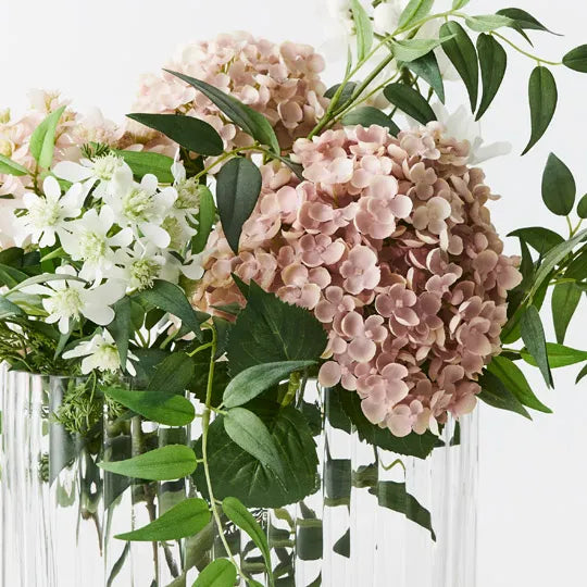 Hydrangea Delphinium Mix in Vase Dusty Pink White- Wide 45cm