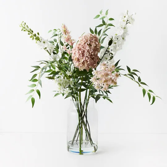 Hydrangea Delphinium Mix in Vase Dusty Pink White 86cm