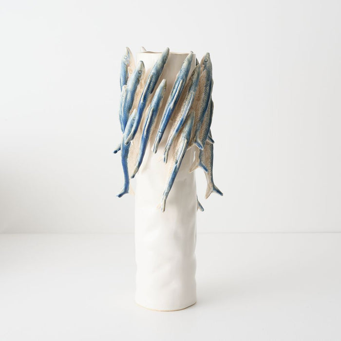 Esca Vase 47cm White Blue - FLORA DESIGNS