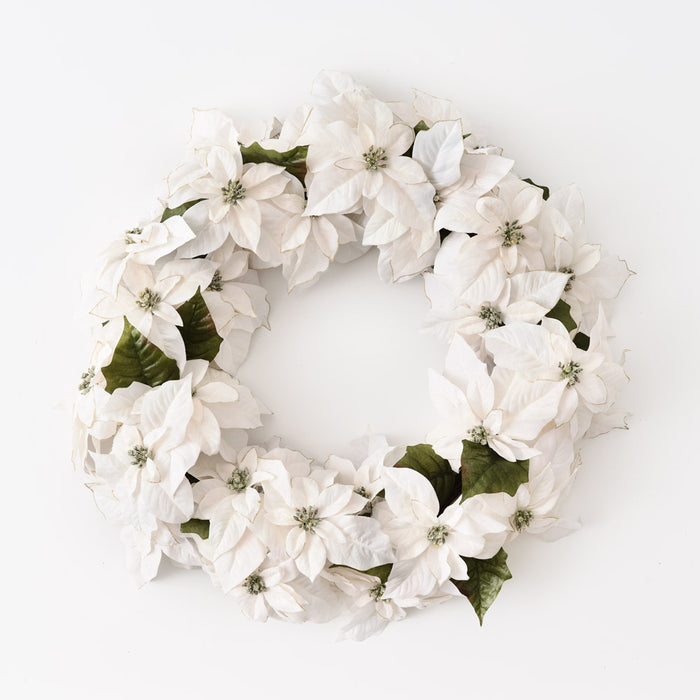 Poinsettia Glitter Wreath White 76cm Pack of 2