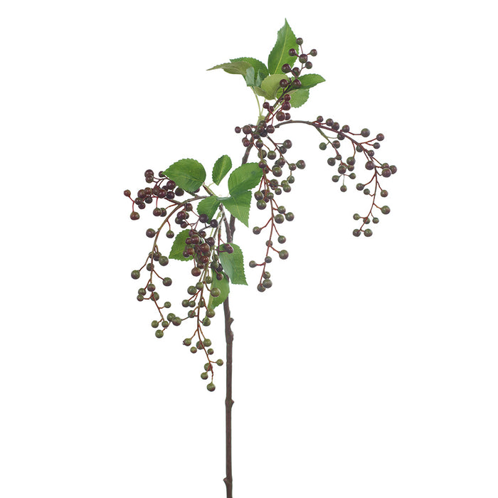 Berry Leaf Spray Green Burgundy 75cm - Pack of 12