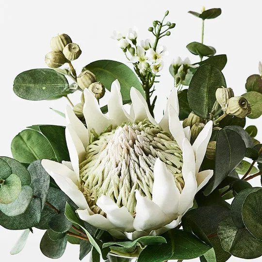 Artificial Protea King Mix in Vase - White - 30cm