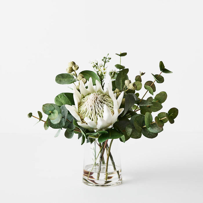 Artificial Protea King Mix in Vase - White - 30cm