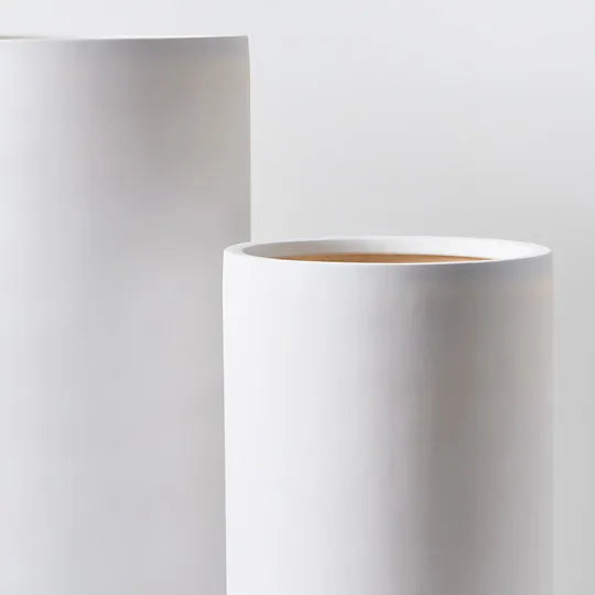 Cylinder Tall White Pot Set of Two - 80cm