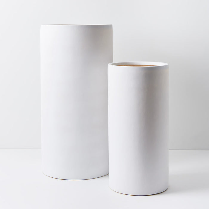 Cylinder Tall White Pot Set of Two - 80cm