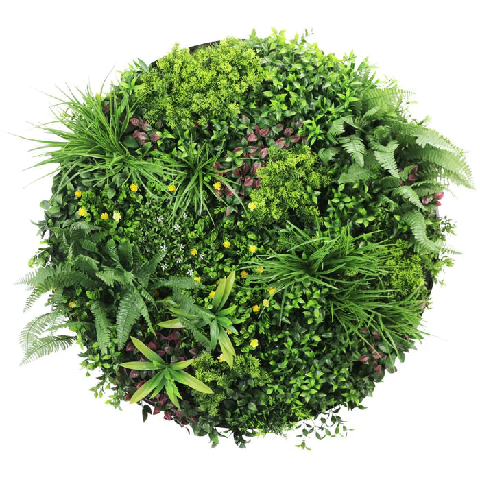 Slimline Artificial Green Wall Disc Art Country Fern UV Resistant Black Frame 100cm