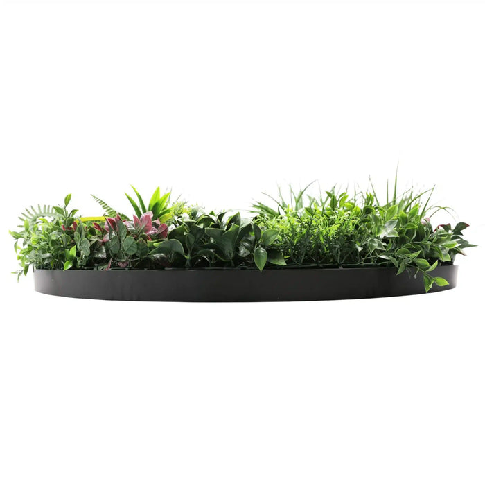 Slimline Artificial Green Wall Disc Art Country Fern UV Resistant Black Frame 100cm