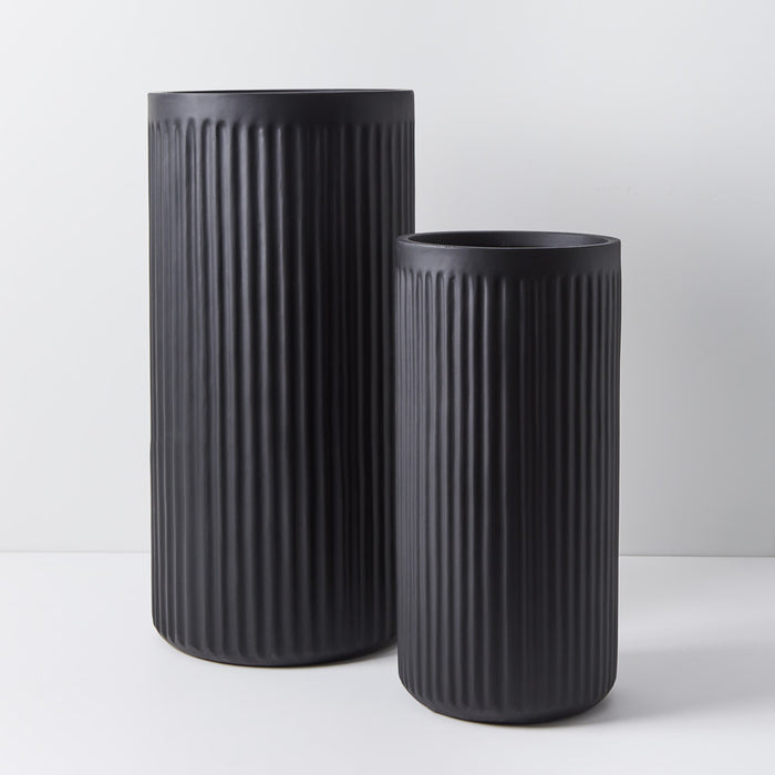 Pot Pleat Cylinder Tall Black Set of Two - 80cm